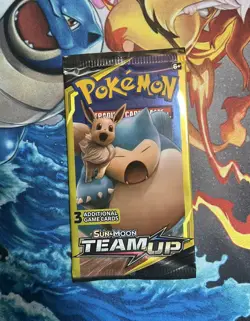 Pokemon TCG Sun & Moon Team Up Mini Booster Pack Snorlax & Eevee Sealed 7.56G - Image 2