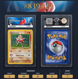 Pokemon TCG Hitmonchan Base Set Holo 7/102 Graded Ace 7 Near Mint - Image 1