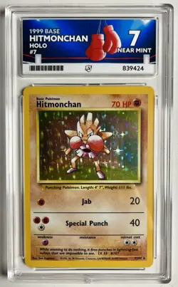 Pokemon TCG Hitmonchan Base Set Holo 7/102 Graded Ace 7 Near Mint - Image 2