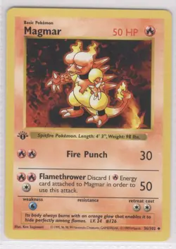 Pokemon Magmar 2 1st edition base set 36/102 Raw NM MT WOTC Rare Vintage 1999 - Image 1