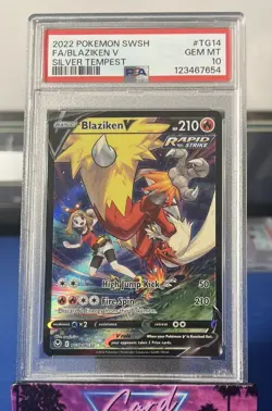 2022 POKEMON SWORD & SHIELD SILVER TEMPEST #TG14 FULL ART/BLAZIKEN V PSA 10 - Image 1