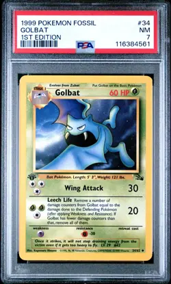 PSA 7 NM 1999 POKEMON FOSSIL 34 GOLBAT 1ST EDITION ENGLISH - Image 1