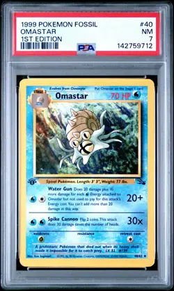 PSA 7 NM 1999 POKEMON FOSSIL #40 OMASTAR 1ST EDITION ENGLISH - Image 1