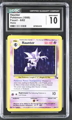 CGC 10 GEM MINT Haunter 1999 Fossil 6/62 Holo Pokemon Card - Image 1