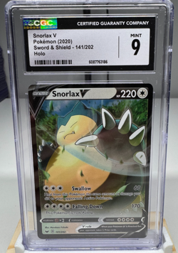 CGC 9 Mint Snorlax V 141/202 Sword & Shield Base Set Holo Pokemon Card - Image 1