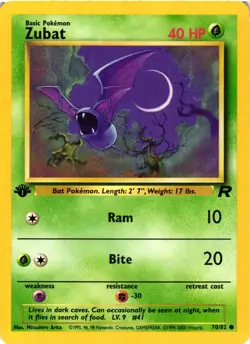 Pokemon TCG Zubat 70/82 1st Edition Team Rocket LP - Image 1
