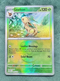 Pokemon Prismatic Evolutions Leafeon Master Ball #005/131 Holo Pack Fresh - Image 2