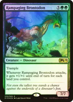 Magic The Gathering MTG RAMPAGING BRONTODON FOIL Core Set 2019 Promos NM - Image 1