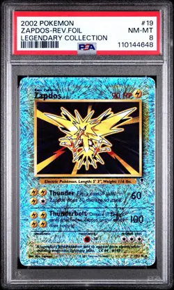 2002 POKEMON LEGENDARY COLLECTION #19 ZAPDOS-REVERSE FOIL PSA 8 - Image 1