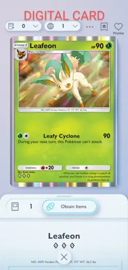 Pokemon Pocket Mobile Game Space Time Smackdown Set Leafeon ◇◇◇Rare Digital Card - Image 1