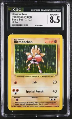 CGC 8.5 Hitmonchan 1999 Base Set 7/102 Holo Pokemon Card - Image 1
