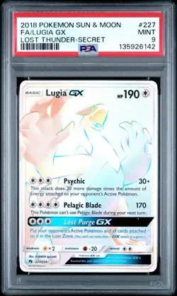 2018 POKEMON SUN & MOON LOST THUNDER SECRET #227 FULL ART/LUGIA GX PSA 9 - Image 3