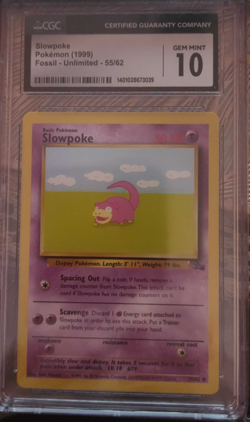 Pokemon 1999 Slowpoke 55/62 Fossil Unlimited CGC 10 GEM MINT - Image 1