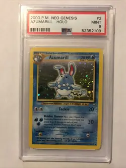 2000 Pokemon Neo Genesis Unlimited Azumarill HOLO #2 PSA 9 Fresh Grade Low POP - Image 1