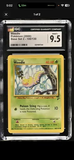 CGC MINT+ 9.5 Pokemon Base Set 2 (2000) #100 Weedle - Image 1