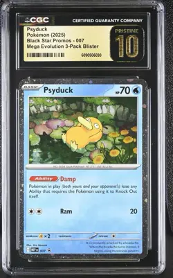 CGC 10 Pristine - Psyduck 007 MEP Black Star Promo Pokemon Mega Evolution 3-Pack - Image 1