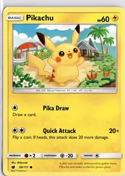 Pokemon Pikachu 30/111 Sun Moon Crimson Invasion Common Trading Card TCG - Image 1