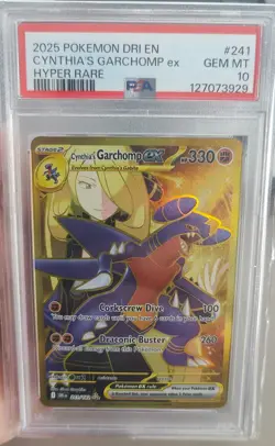 2025 POKEMON DRI EN-DESTINED RIVALS HYPER RARE #241 CYNTHIA'S GARCHOMP EX PSA 10 - Image 1