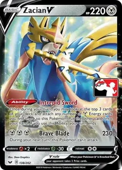 Pokemon TCG Zacian v Prize Pack Series One 138/202 Holo Ultra Rare - Image 1