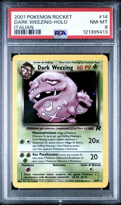 2001 Pokemon ITALIAN Unlimited Rocket Dark Weezing Holo 14/82 PSA 8 NM-MT - Image 1