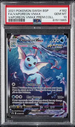2021 POKEMON SWSH BLACK STAR PROMO #182 FULL ART/VAPOREON VMAX PSA 10 - Image 1