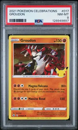 2023 Pokemon Celebrations 017/025 Groudon Holo PSA 8 NM Rare Card Fresh tcg wow - Image 1