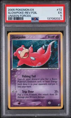 2005 POKEMON EX UNSEEN FORCES #72 SLOWPOKE-REVERSE FOIL PSA 5 - Image 1