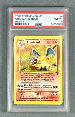 2000 Pokemon CHARIZARD Base II HOLO #4/130- PSA 8 NM-MT - Image 1