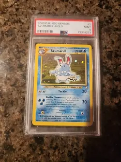 2000 Pokemon Neo Genesis Unlimited Azumarill HOLO #2 PSA 9 Swirl Low POP - Image 1
