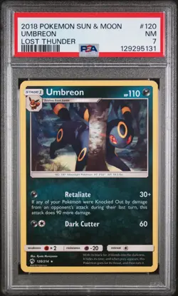 2018 POKEMON SUN & MOON LOST THUNDER #120 UMBREON PSA 7 - Image 1