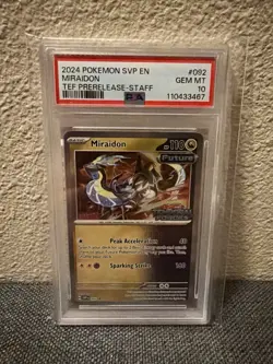 2024 POKEMON SVP PROMO TEMPORAL FORCES PRERELEASE-STAFF #092 MIRAIDON PSA 10 - Image 1