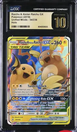 POKEMON SUN & MOON UNIFIED MINDS RAICHU & ALOLAN RAICHU 54 PSA 10 Low Pop 11 - Image 1