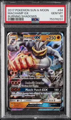 2017 POKEMON SUN & MOON BURNING SHADOWS #64 MACHAMP GX PSA 10 - Image 1
