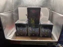Pokemon TCG: 4 Stacking Tins (12 Booster Packs ) Factory Sealed w/ display stand - Image 1