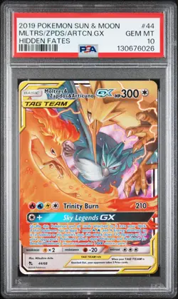 2019 POKEMON SUN & MOON HIDDEN FATES #44 MOLTRES & ZAPDOS & ARTICUNO GX PSA 10 - Image 1