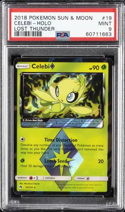 2018 POKEMON SUN & MOON LOST THUNDER #19 CELEBI-HOLO PSA 9 - Image 1