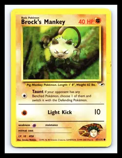 💥 Brock's Mankey Gym Challenge Pokemon 2000 Vintage Non HOlo # 67/132 - Image 1