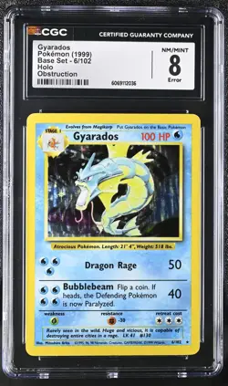 CGC 8 Obstruction Error Gyarados 1999 Base Set 6/102 Holo Pokemon Card - Image 1