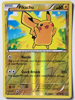 REVERSE HOLO Pikachu 42/146 PL - XY Base Set Pokemon Card - MAHOU Art - Image 1