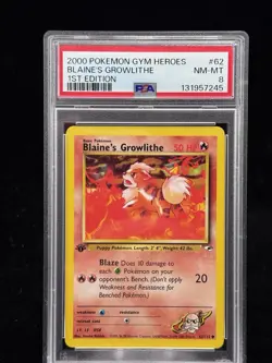 Blaine’s Growlithe #62 1st Edition Gym Heroes 2000 Pokemon PSA 8 🔥 - Image 1