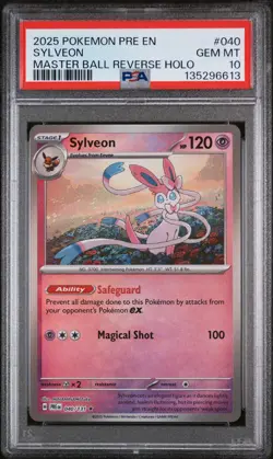 2025 POKEMON PRE EN-PRISMATIC EVOLUTIONS MASTER BALL REVERSE HOLO SYLVEON PSA 10 - Image 1