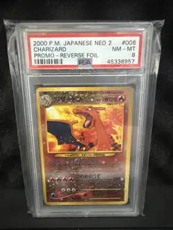 PSA 8 Charizard No. 006 Neo 2 Promo Reverse Foil Pokemon Card Japanese 2000 - Image 1