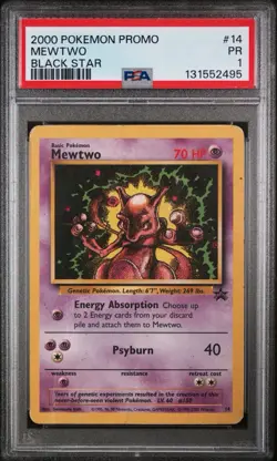 2000 Pokemon Promo Mewtwo #14 Black Star PSA 1 - Image 1