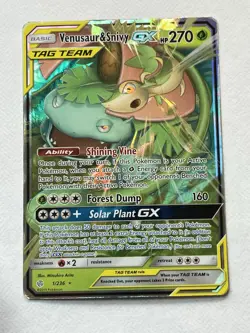 Pokemon Venusaur & Snivy GX Ultra Rare Holo SM - Cosmic Eclipse 1/236 - Image 1