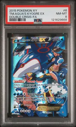 2015 POKEMON XY DOUBLE CRISIS #6 FULL ART/TEAM AQUA'S KYOGRE EX PSA 8 - Image 1