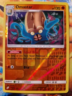 Omastar Reverse Holo Rare Pokemon Card, Team Up, 76/181 - Image 1