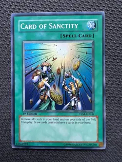 Yugioh Card of Sanctity 1st Edition Super Rare TLM-EN037 NM - Image 1