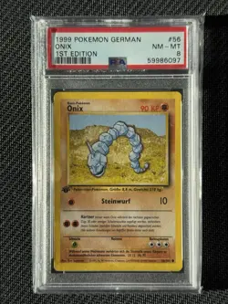 1999 Pokemon 1st Edition Base Set German Onix 56/102 PSA 8 - Image 1