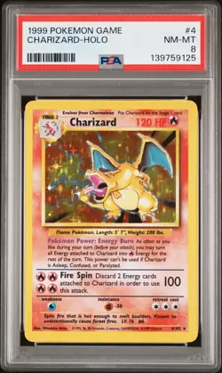 1999 POKEMON BASE SET UNLIMITED #4 CHARIZARD-HOLO PSA 8 - Image 1