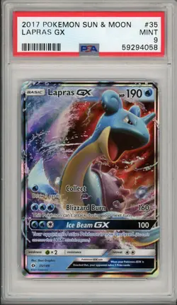 2017 Pokemon Sun & Moon Base Set Lapras GX #35 PSA 9 - Image 1